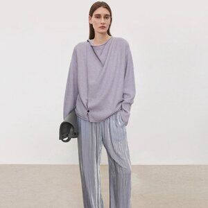 CHICJOC Asymmetric Draped Neck Wool–Cashmere Cardigan Soft Mist Purple size 36